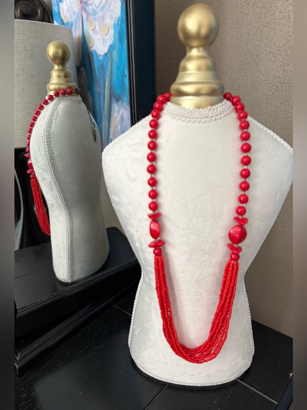 Vintage Red Multi-Strand Beaded Necklace